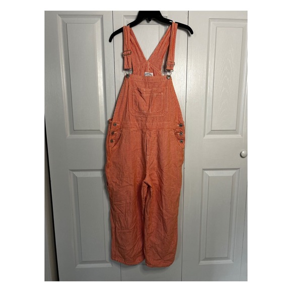 Carolina Blues Denim - Vintage Carolina Blues Women Coral White Small Checks Denim Overalls Size Large